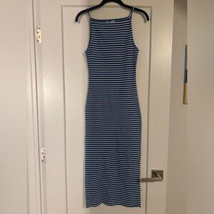 Zara Blue and White Striped Midi Dress